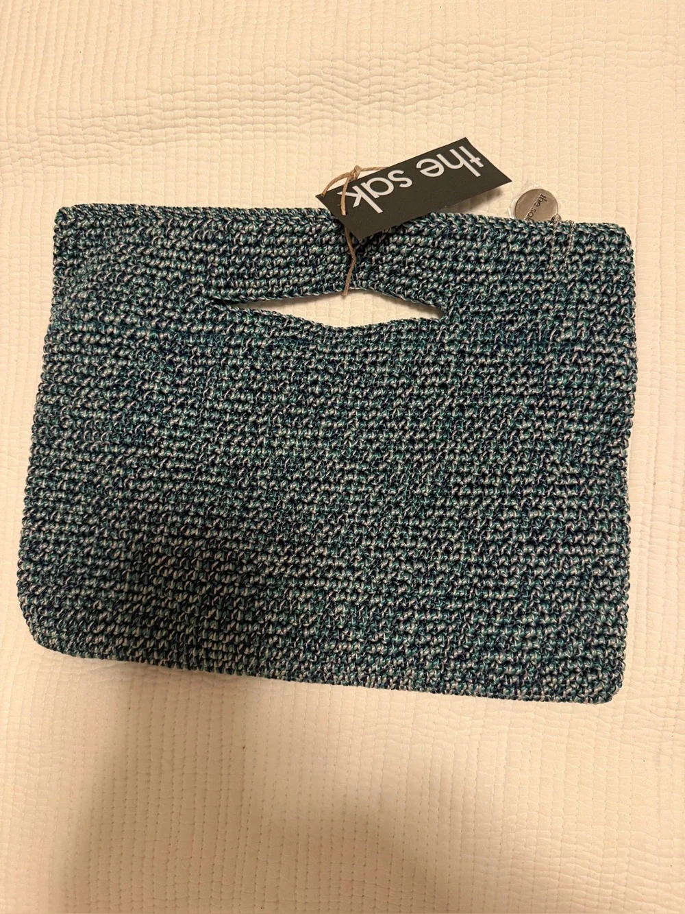 NWT The Sak Linden Convertible Crossbody Clutch Aqua Multi Ragam Hand Crochet